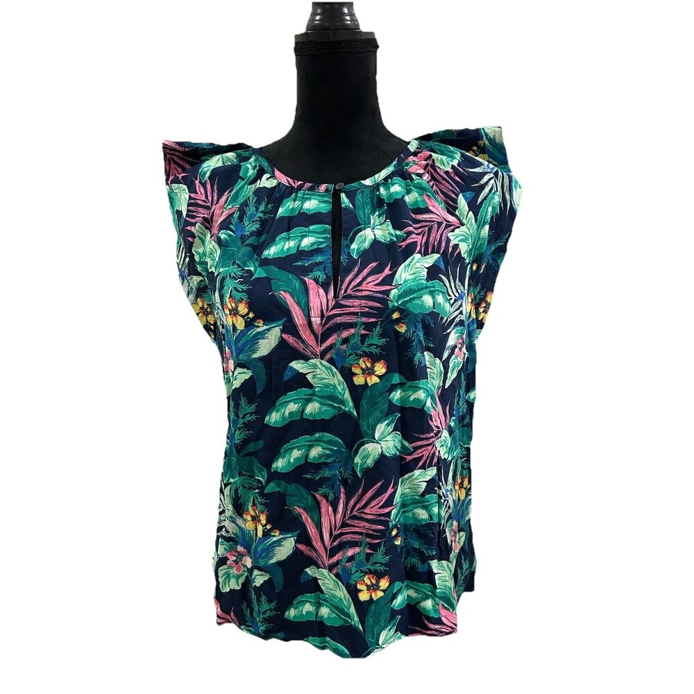 LOFT  Womens Sz S Tropical Print Top Sleeveless Pullover With Button At Neck